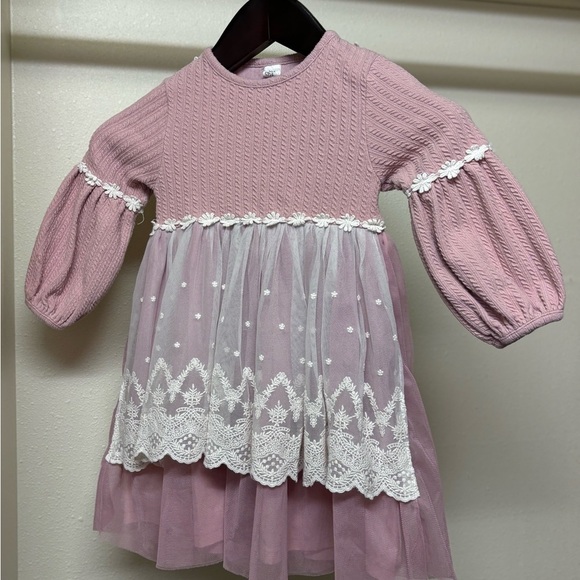 Pink and White Kids Dress - Picture 2 of 5